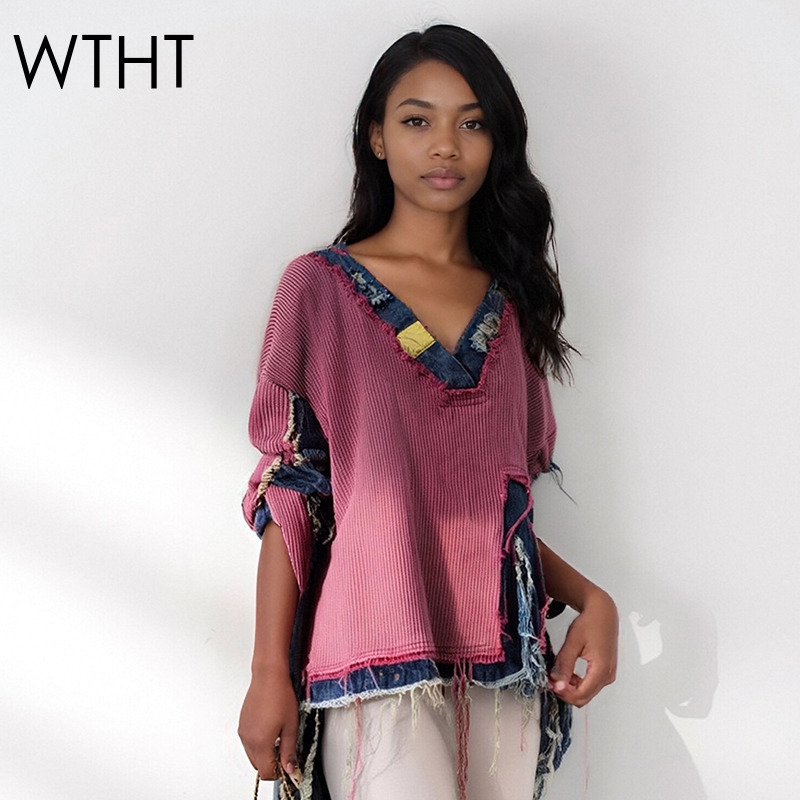 Vintage Fashion Influencer - Whth moda feminina emendado denim irregular