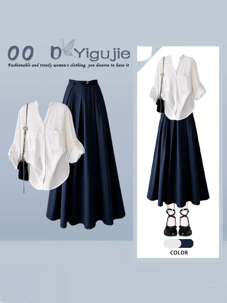 V Vintage Fashion - Camisa Casual de Manga Longa Solta